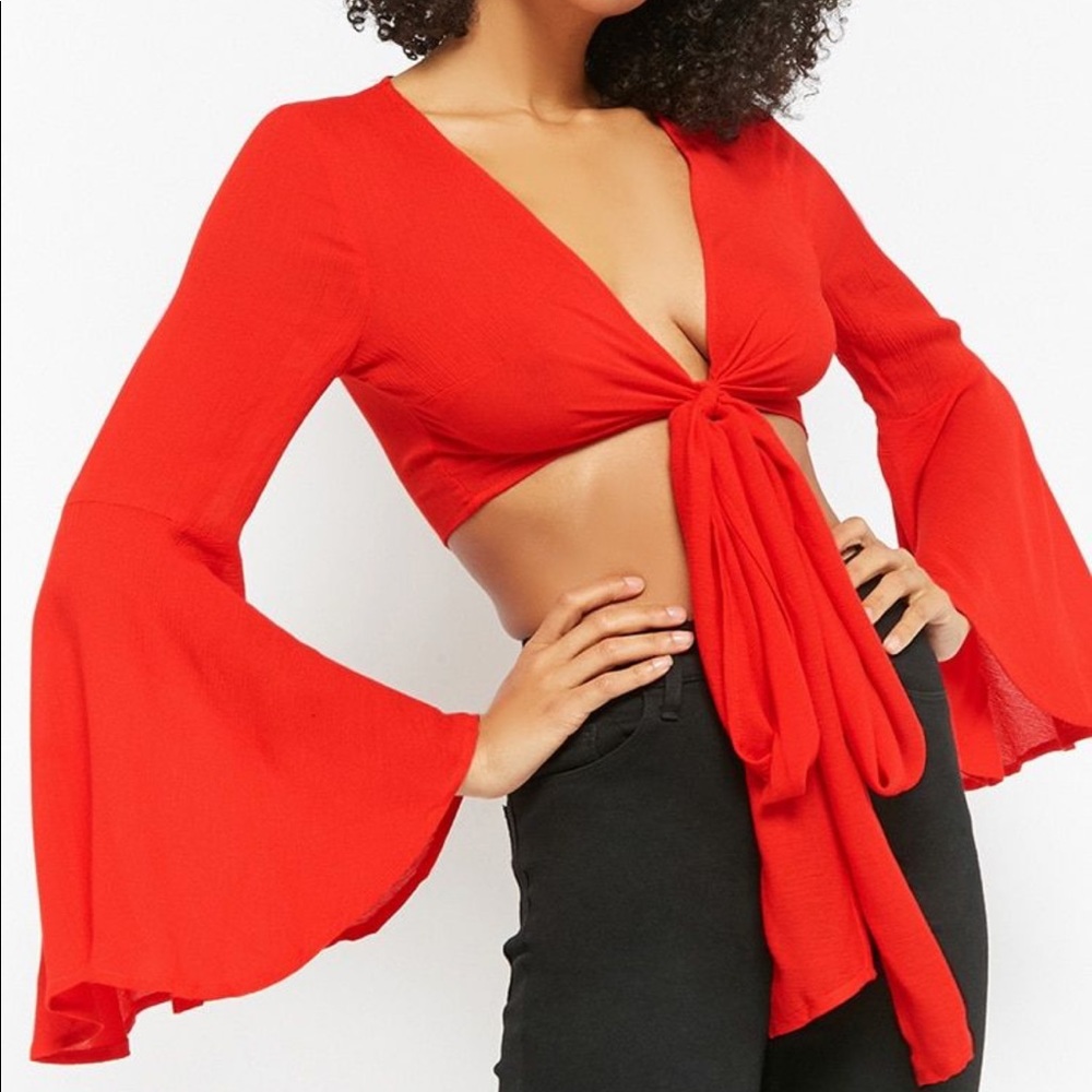 Red Forever 21 Tie Front Crop Top Sz Sm